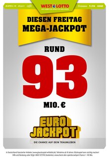 Westlotto Mettmann Prospekt der aktuellen Woche, gültig von 25.01.2023 bis 27.01.2023 Aktueller Westlotto Mettmann Prospekt "Diesen Freitag rd. 93 Mio. €" mit 3 Seiten