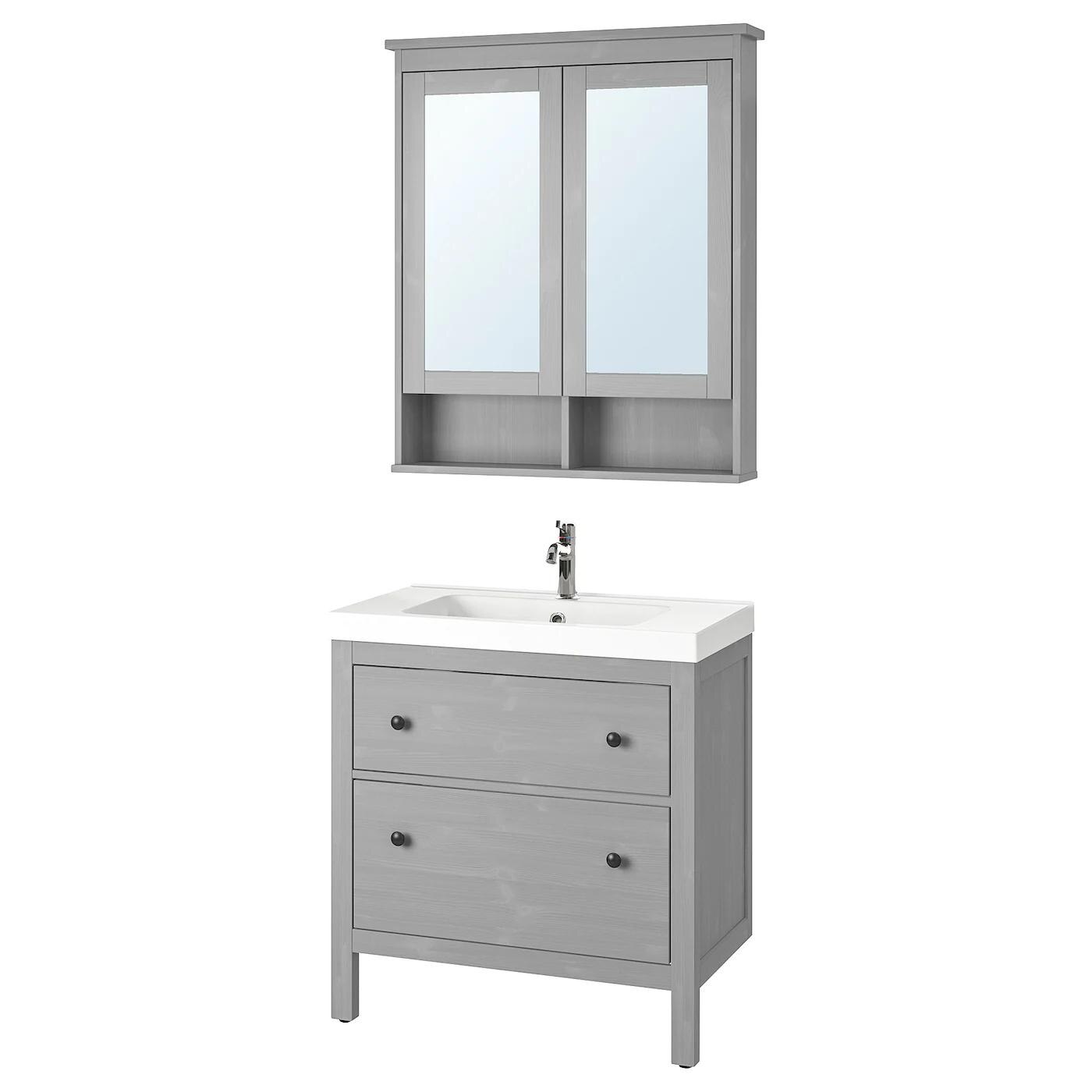 von HEMNES / ODENSVIK Badeinrichtung 4-tlg. grau/VOXNAN Mischbatterie von HEMNES / ODENSVIK