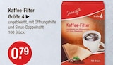 Kaffee-Filter Größe 4 im V-Markt Prospekt Kaffee-Filter Größe 4 von im aktuellen V-Markt Prospekt für 0,79 €