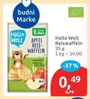 Reiswaffeln von Hallo Welt für 0,49 € bei budni im Angebot Reiswaffeln von Hallo Welt im aktuellen budni Prospekt