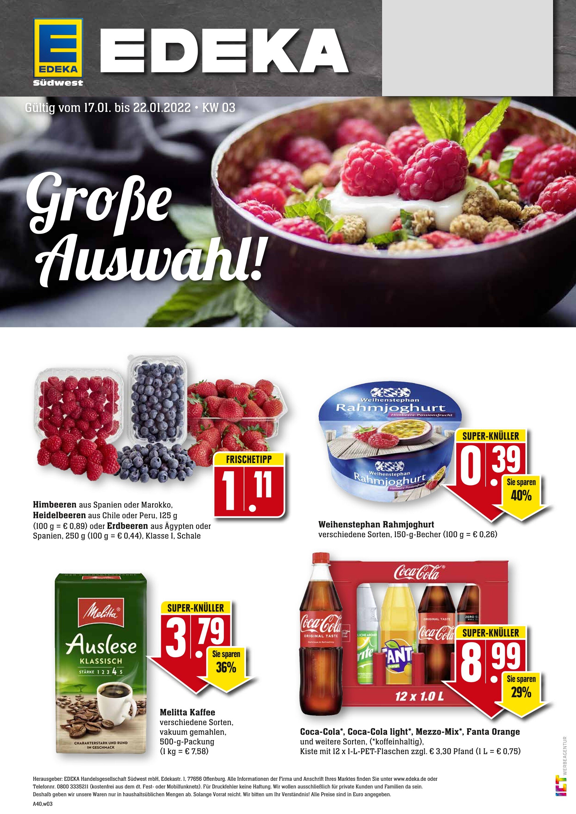 EDEKA Prospekt für Senden mit 12 Seiten EDEKA Prospekt für Senden: "Top Angebote", 12 Seiten, 17.01.2022 - 22.01.2022