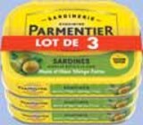 Sardines entières huile d'olive - PARMENTIER - Intermarché à Massy Sardines entières huile d'olive - PARMENTIER en promo chez Intermarché Massy à 1,72 €
