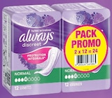 Serviettes ou culottes pour fuites urinaires pack promo - ALWAYS DISCREET - Super U à Le Havre Serviettes ou culottes pour fuites urinaires pack promo - ALWAYS DISCREET en promo chez Super U Le Havre à 4,27 €