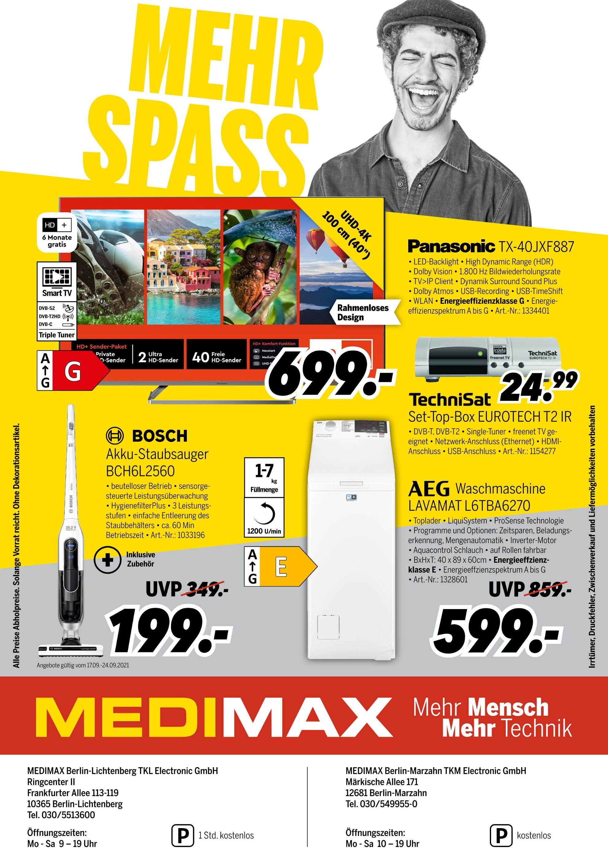MEDIMAX Prospekt für Berlin mit 1 Seite MEDIMAX Prospekt für Berlin: "MEHR SPASS", 1 Seite, 17.09.2021 - 24.09.2021