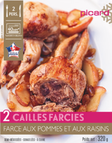 Picard Buc - 2 cailles farcies, farce aux pommes et aux raisins Promo 2 cailles farcies, farce aux pommes et aux raisins dans le catalogue Picard "Le fabuleux Noël Picard" à Buc