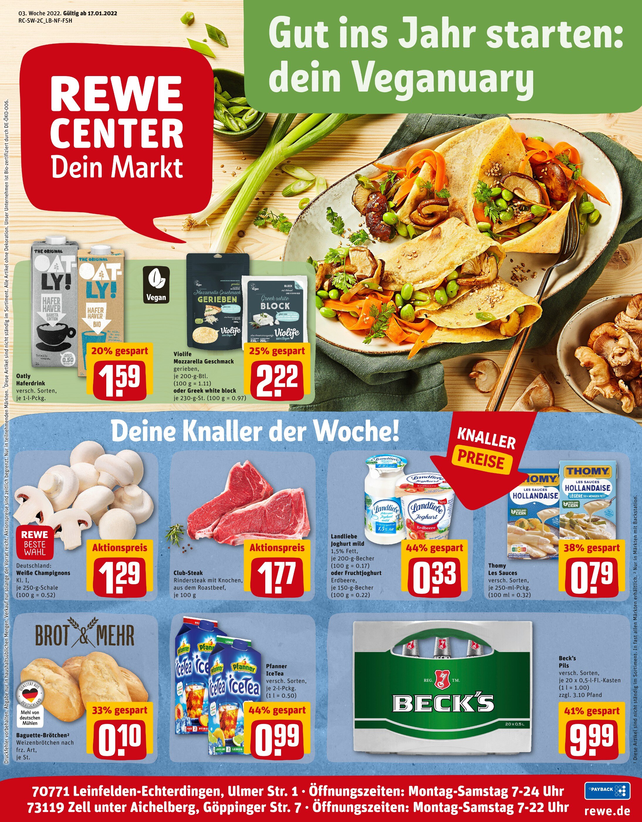 REWE Prospekt für Uhingen mit 25 Seiten REWE Prospekt für Uhingen: "Top Angebote", 25 Seiten, 17.01.2022 - 22.01.2022