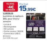 Lumières à capteurs DEL pour tiroirs/armoire - LUMINUS en promo chez Costco Bagneux à 15,99 €