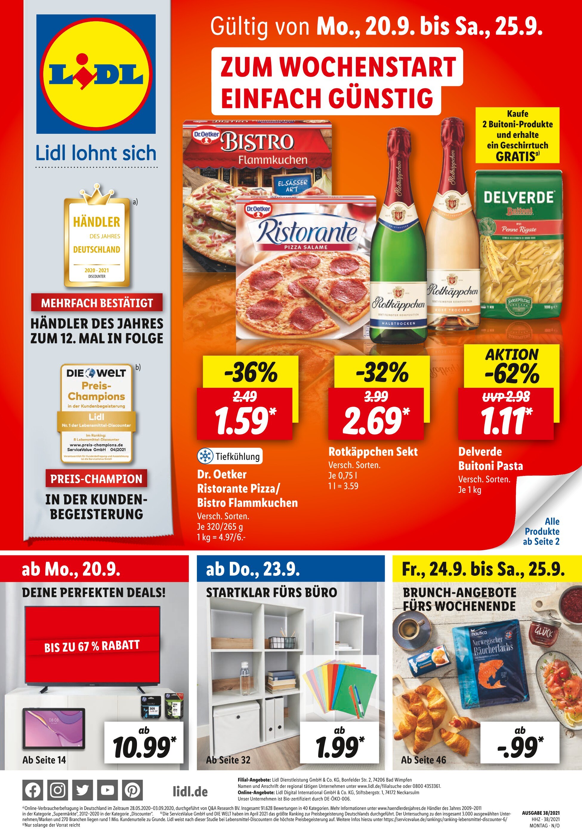Lidl Prospekt für Gütersloh mit 65 Seiten Lidl Prospekt für Gütersloh: "ZUM WOCHENSTART EINFACH GÜNSTIG", 65 Seiten, 20.09.2021 - 25.09.2021