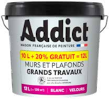 Peinture grand travaux murs et plafonds blanc velours 12l - ADDICT en promo chez Décor Discount Peinture grand travaux murs et plafonds blanc velours 12l - ADDICT dans le catalogue Décor Discount