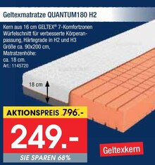 Geltexmatratze QUANTUM180 H2 bei Zurbrüggen in Melle Geltexmatratze QUANTUM180 H2 im Angebot bei Zurbrüggen Melle für 249,00 €