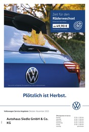 Volkswagen Werkstatt & Auto Prospekt der aktuellen Woche mit 1 Seite, gültig von 01.10.2025 bis 30.11.2025, in Vöhrenbach und Umgebung Aktueller Volkswagen Werkstatt & Auto Prospekt in Vöhrenbach und Umgebung, "Herbstliche Angebote." mit 1 Seite, 01.10.2025 - 30.11.2025