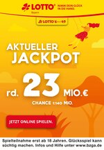 LOTTO Bayern Prospekt für Ulm mit 2 Seiten LOTTO Bayern Prospekt für Ulm: "Aktueller Jackpot rund 23 Mio. €", 2 Seiten, 22.09.2020 - 23.09.2020