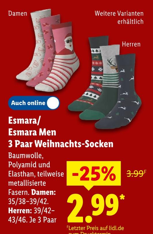 Damen/Herren 3 Paar Weihnachts-Socken