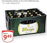 Verschiedene Sorten Angebote von Bitburger bei GLOBUS Brühl für 9,49 €