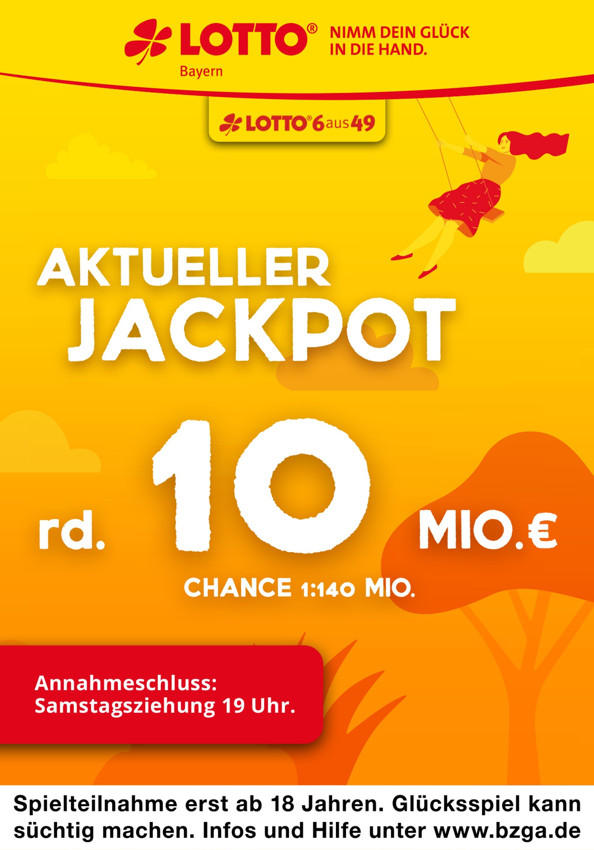 LOTTO Bayern Prospekt für Setzingen mit 2 Seiten LOTTO Bayern Prospekt für Setzingen: "Aktueller Jackpot rund 10 Mio. €", 2 Seiten, 22.10.2021 - 23.10.2021