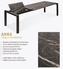 Crozatier Paris - Anna table de repas Promo Anna table de repas dans le catalogue Crozatier "Crozatier" à Paris