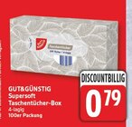 Supersoft Taschentücher-Box von GUT&GÜNSTIG für 0,79 € bei EDEKA im Angebot Supersoft Taschentücher-Box von GUT&GÜNSTIG im aktuellen EDEKA Prospekt