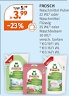 Waschmittel Pulver im Müller Prospekt Waschmittel Pulver von FROSCH im aktuellen Müller Prospekt für 3,99 €