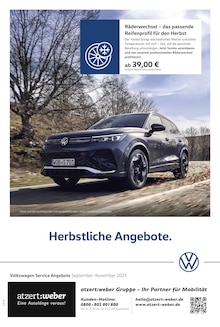 Aktueller Volkswagen Prospekt "Herbstliche Angebote." Seite 1 von 1 Seite für Fulda