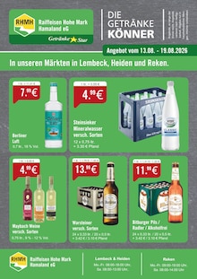 Warsteiner im aktuellen Raiffeisen Hohe Mark Hamaland eG Prospekt (Borken) Warsteiner im Raiffeisen Hohe Mark Hamaland eG Prospekt "DIE GETRÄNKEKÖNNER" mit 2 Seiten (Borken)