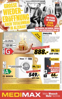 Waschmaschine im MEDIMAX Prospekt "GROSSE WIEDERERÖFFNUNG NACH TOTALUMBAU IN ALZENAU!" mit 8 Seiten (Hanau (Brüder-Grimm-Stadt))