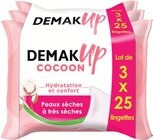 Lingettes démaquillantes cocoon peaux sèches à très sèches 3x25 - DEMAK'UP en promo chez Intermarché Super Troyes à 4,28 €