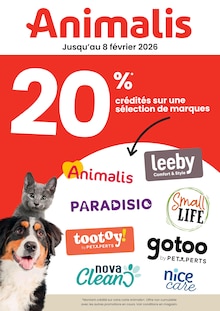Catalogue Animalis de la semaine 2, "20% crédités sur une sélection de marques alimentaires", page 2, 09/01/2026 - 08/02/2026 Prospectus Animalis en cours, "20% crédités sur une sélection de marques alimentaires", page 2 sur 2