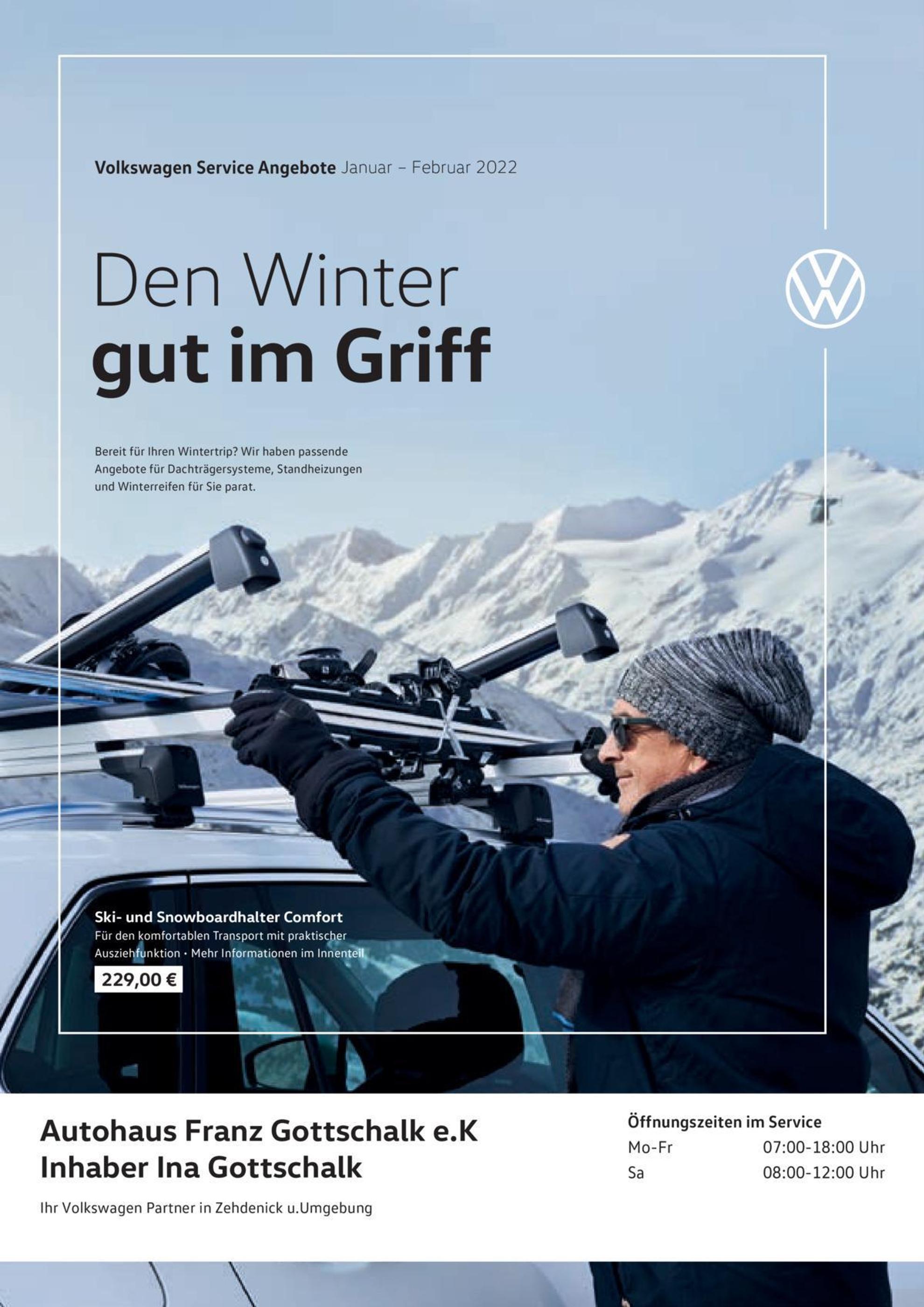Volkswagen Prospekt für Stechlin mit 1 Seite Volkswagen Prospekt für Stechlin: "Den Winter gut im Griff", 1 Seite, 01.01.2022 - 28.02.2022