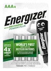 Lot de 4 piles rechargeables Energizer Power plus AA ou AAA - ENERGIZER en promo chez Carrefour Villeneuve-d'Ascq à 9,99 €