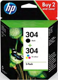 Pack de 2 cartouches hp 304 - Bureau Vallée à Quimper Pack de 2 cartouches hp 304 en promo chez Bureau Vallée Quimper à 17,90 €