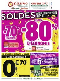 Catalogue Casino Supermarchés à Castres, avec 8 pages Prospectus Casino Supermarchés à Castres, "Soldes des pleins pouvoir d'achat", 8 pages, 11/01/2023 - 07/02/2023