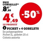 Pichet + 4 gobelets - Super U à Amiens Pichet + 4 gobelets en promo chez Super U Amiens à 4,49 €