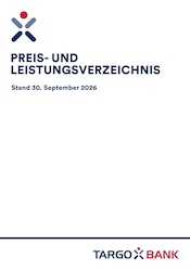 Targobank Banken Prospekt der aktuellen Woche mit 44 Seiten, gültig von 01.10.2026 bis 31.12.2026, in Wittmund und Umgebung Aktueller Targobank Banken Prospekt in Wittmund und Umgebung, "Preis- und Leistungsverzeichnis" mit 44 Seiten, 01.10.2026 - 31.12.2026