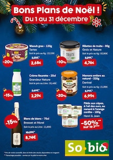 Catalogue So.bio, 01/12/2025 - 31/12/2025, Bons Plans de Noël !, 1 page Prospectus So.bio en cours, "Bons Plans de Noël !", 1 page