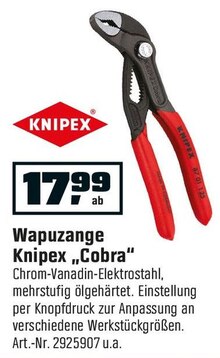 OBI Glinde - Wapuzange Knipex „Cobra“ Wapuzange Knipex „Cobra“ Angebot bei OBI Glinde im Prospekt "JEDER RAUM EIN HINGUCKER"