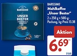 Mahlkaffee "Unser Bester" im ALDI SÜD Prospekt Mahlkaffee "Unser Bester" von Barissimo im aktuellen ALDI SÜD Prospekt für 6,69 €