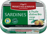 SARDINES À L'HUILE D'OLIVE BIO LES MOUETTES D'ARVOR - LES MOUETTES D ARVOR - Auchan Hypermarché à Villiers-sur-Marne SARDINES À L'HUILE D'OLIVE BIO LES MOUETTES D'ARVOR - LES MOUETTES D ARVOR en promo chez Auchan Hypermarché Villiers-sur-Marne à 2,99 €
