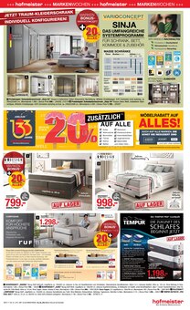 Bett im hofmeister Prospekt "20% MÖBELRABATT AUF ALLES!" mit 8 Seiten (Pforzheim)