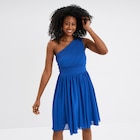 Robe courte asymétrique plissée bleu roi femme - La Halle à Saint-Étienne Robe courte asymétrique plissée bleu roi femme en promo chez La Halle Saint-Étienne à 17,99 €