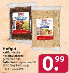 Knabberzeug im aktuellen famila Nordost Prospekt Hofgut Kalifornische Haselnusskerne oder Sultaninen für 0,99 € bei famila Nordost im Angebot