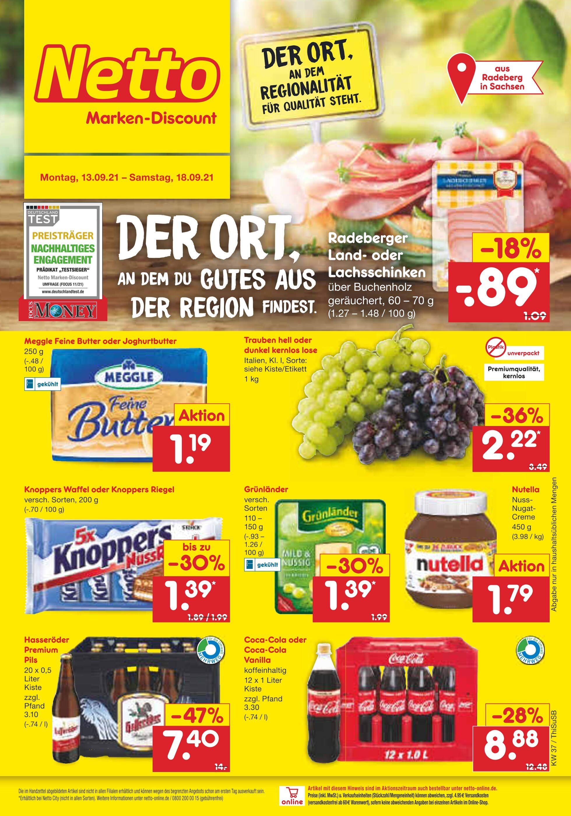 Netto Marken-Discount Prospekt für Dresden mit 45 Seiten Netto Marken-Discount Prospekt für Dresden: "DER ORT, AN DEM REGIONALITÄT FÜR QUALITÄT STEHT.", 45 Seiten, 13.09.2021 - 18.09.2021
