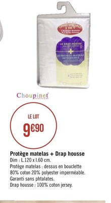 Protège matelas + Drap housse - Géant Casino à Puteaux Protège matelas + Drap housse en promo chez Géant Casino Puteaux à 9,90 €