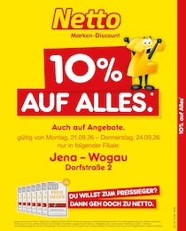 Netto Marken-Discount Prospekt „10% auf ALLES. Auch auf Angebote.“ für Jenalöbnitz und Umgebung mit 2 Seiten Netto Marken-Discount Prospekt für Jenalöbnitz und Umgebung: „10% auf ALLES. Auch auf Angebote.“, 2 Seiten, 21.09.2026 - 24.09.2026