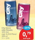 Secco oder Rosato von City für 0,79 € bei budni im Angebot Secco oder Rosato von City im aktuellen budni Prospekt