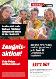 Elektromarkt Prospekt von MediaMarkt Saturn in Crimmitschau Aktueller MediaMarkt Saturn Elektromärkte Prospekt für Crimmitschau: Zeugnisaktion! Gute Noten zahlen sich aus! mit 1} Seite, 27.06.2025 - 28.06.2025
