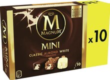 Glace - MAGNUM dans le catalogue Géant Casino Mini Bâtonnets Glacés Classic, Amande, Chocolat blanc - MAGNUM à 2,79 € en promo chez Géant Casino