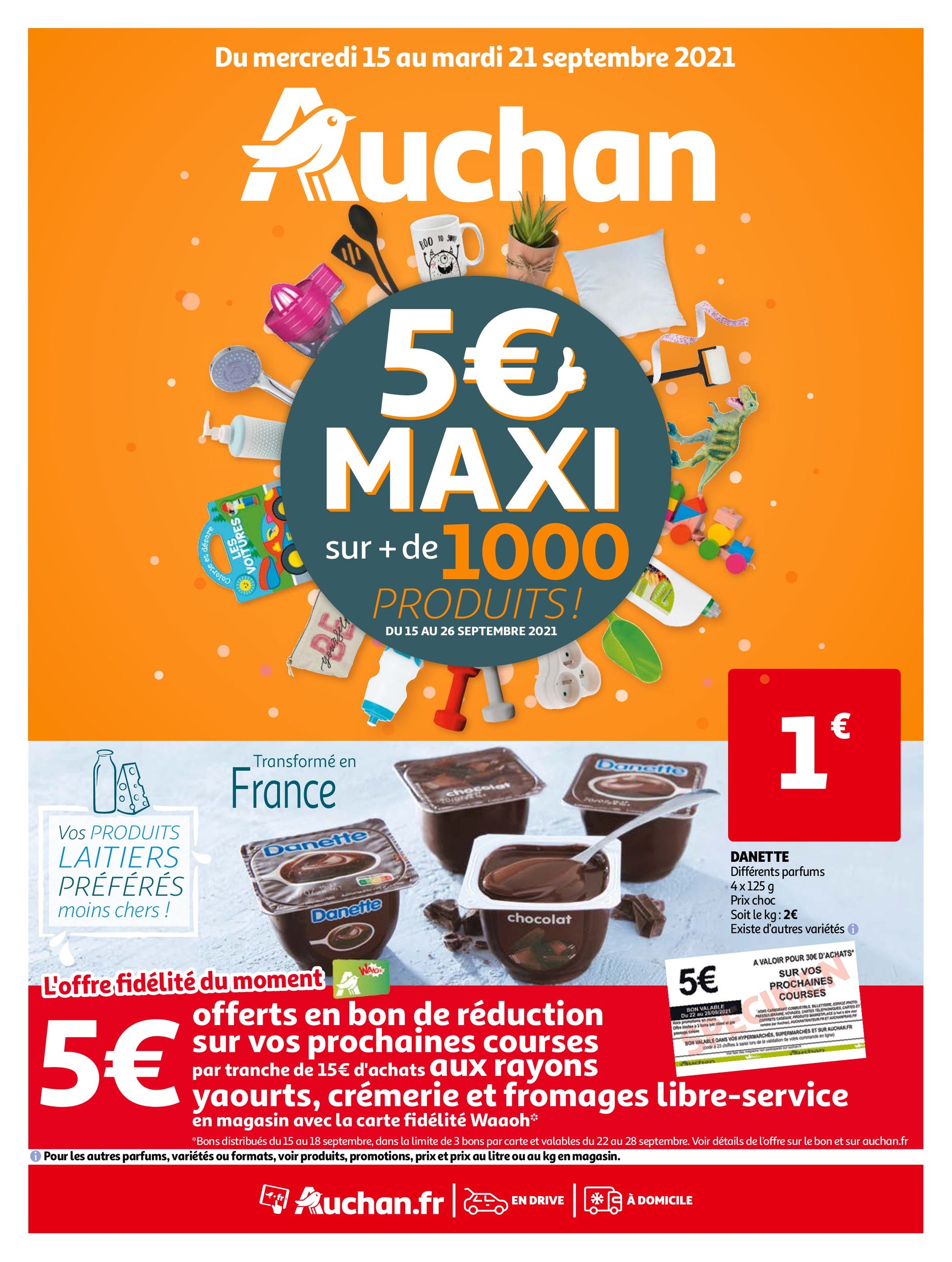 Catalogue Auchan à Lille, avec 64 pages Prospectus Auchan à Lille, "5€ maxi sur plus de 1000 produits !", 64 pages, 15/09/2021 - 21/09/2021