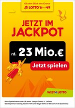 Westlotto Prospekt für Köln mit 1 Seiten Westlotto Prospekt für Köln: "Jetzt im Jackpot rd. 23 Mio. €", 1 Seiten, 21.09.2020 - 23.09.2020