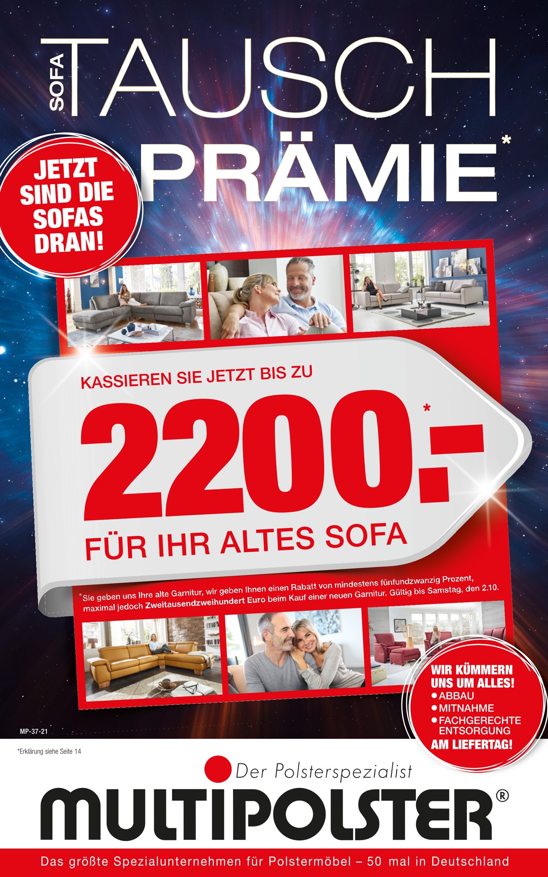 Multipolster Prospekt für Bürgel mit 24 Seiten Multipolster Prospekt für Bürgel: "SOFA TAUSCH-PRÄMIE", 24 Seiten, 15.09.2021 - 02.10.2021