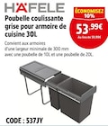 Poubelle coulissante grise pour armoire de cuisine 30L - Häfele en promo chez Screwfix Maubeuge à 53,99 €